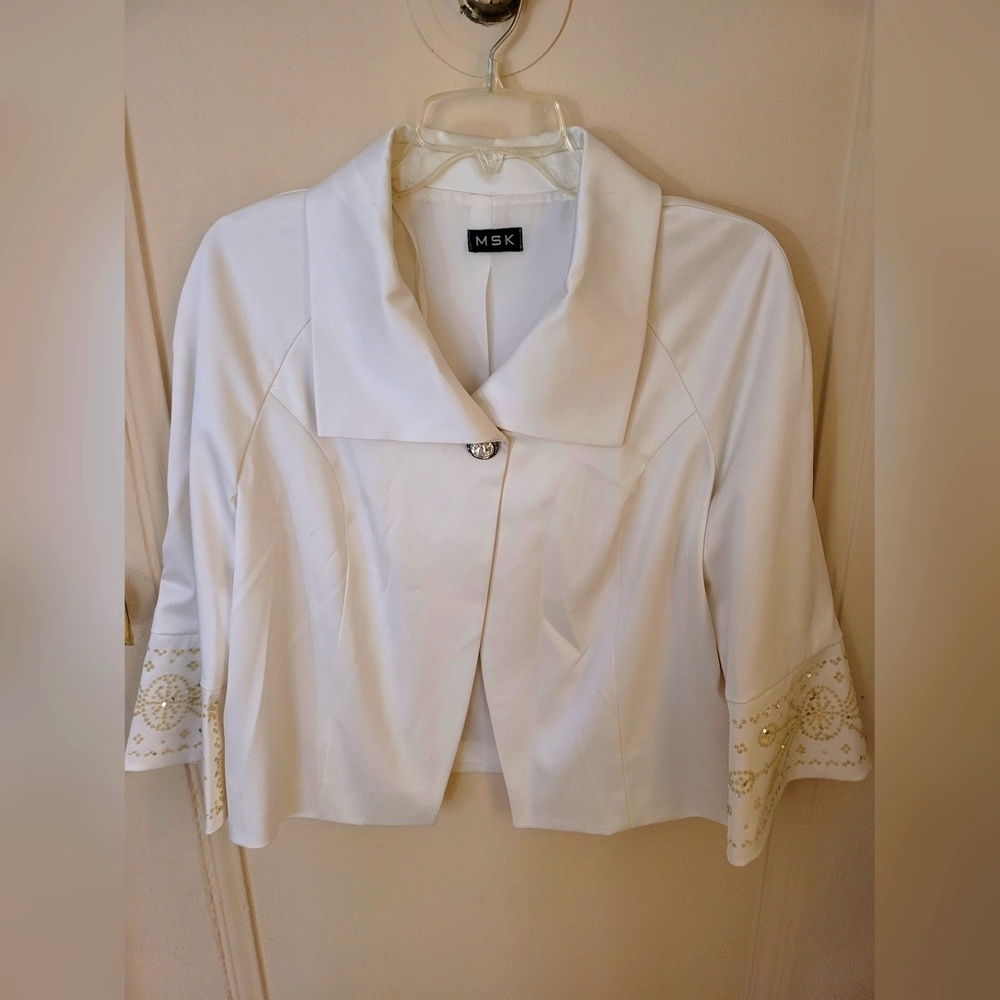 MSK Cream Satin Opera Jacket with Beaded Bell Sleeves